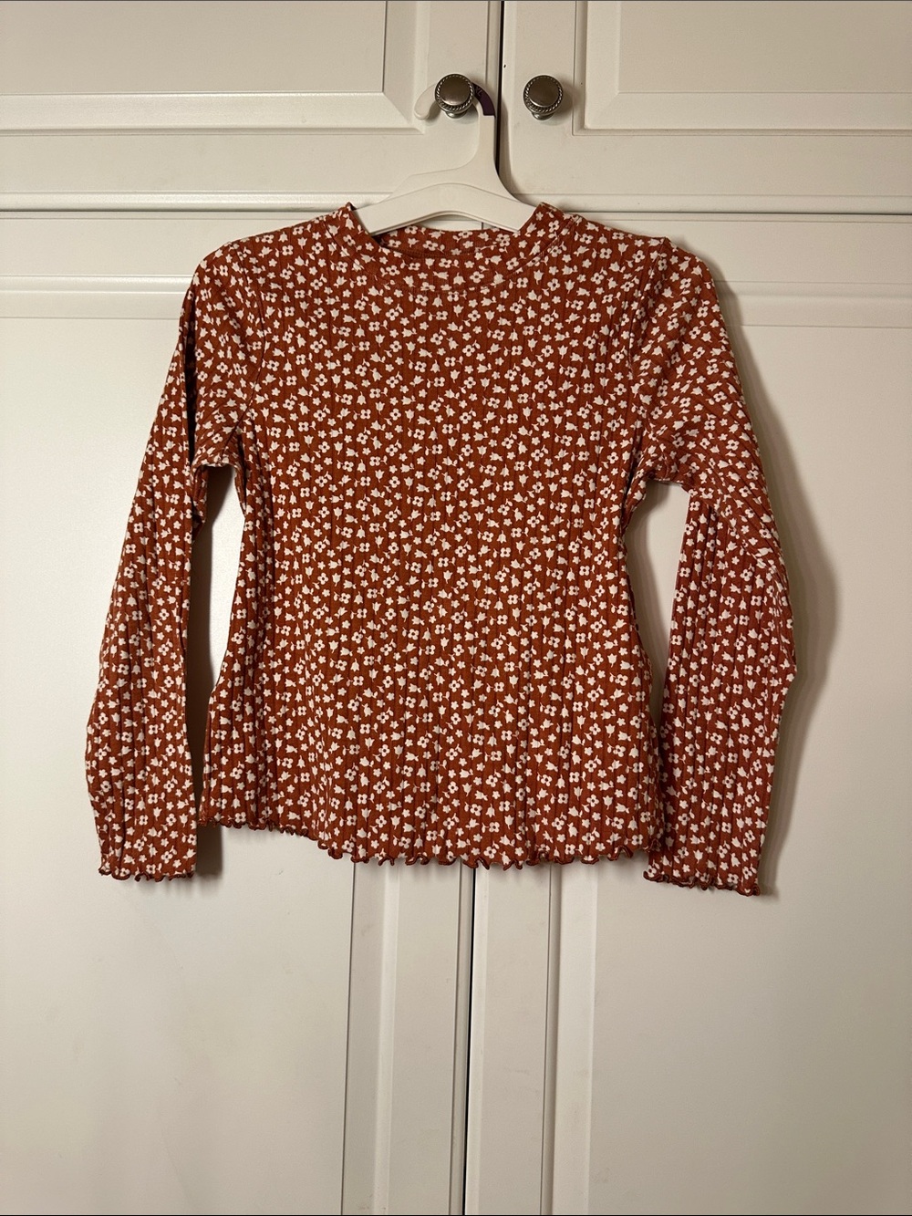 Cat & Jack Rust Floral Smocked Long Sleeve Top Cotton blend Like New Size 10/12